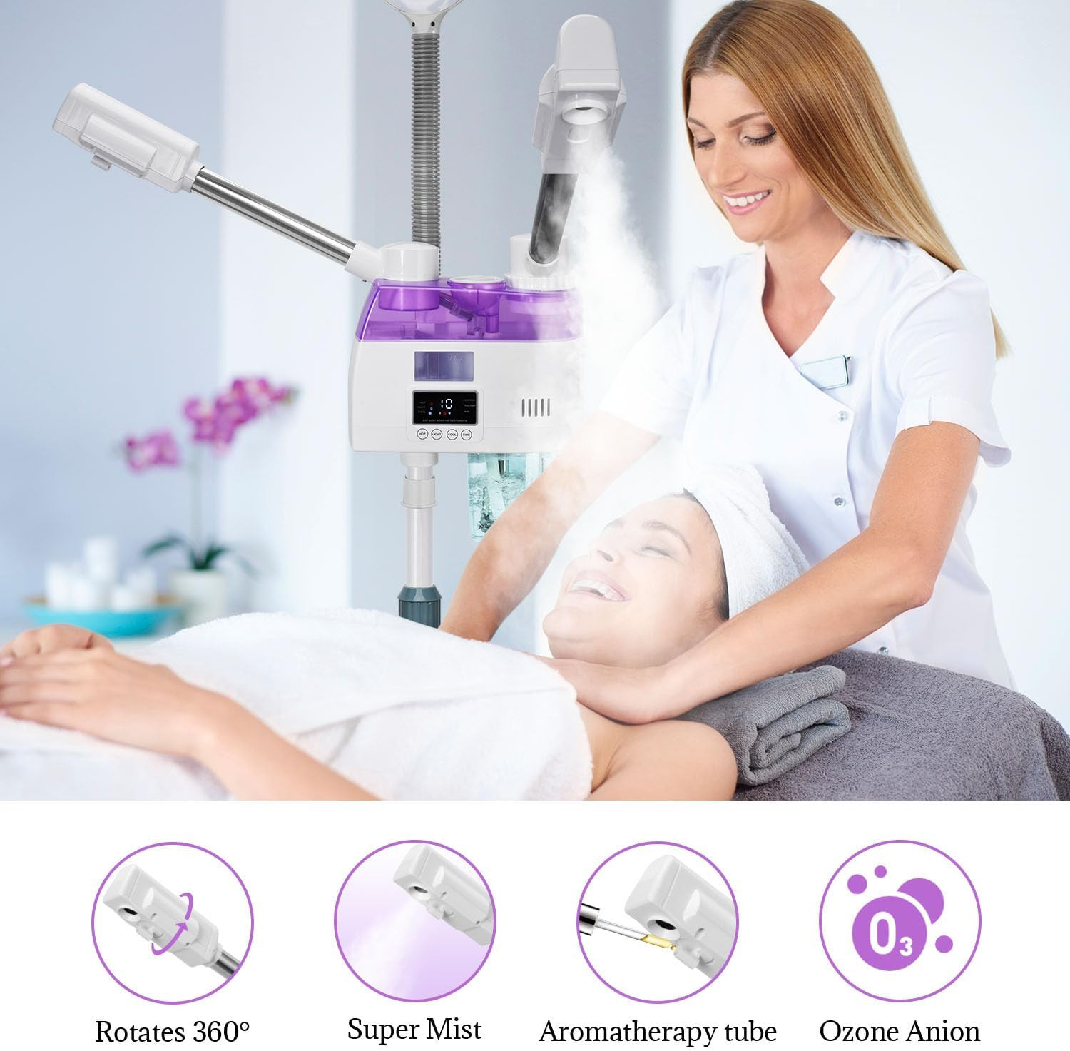 3 in 1 Facial Steamer,Professional Facial Steamer with 5X Magnifying LED Lamp, E