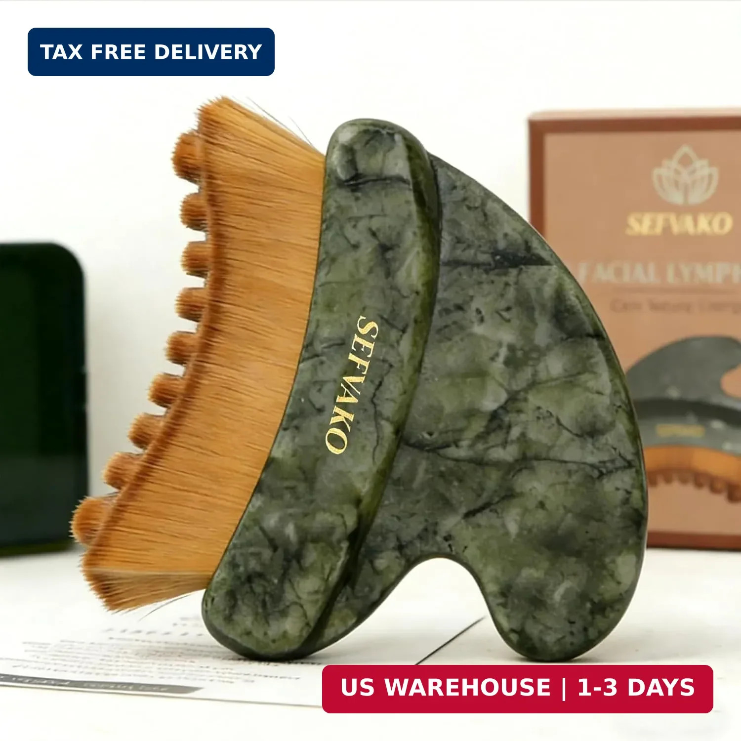Lymphatic Contour Face Brush, Dual-Ended Dry Brush + Cool-Touch Jade Gua Sha Edg