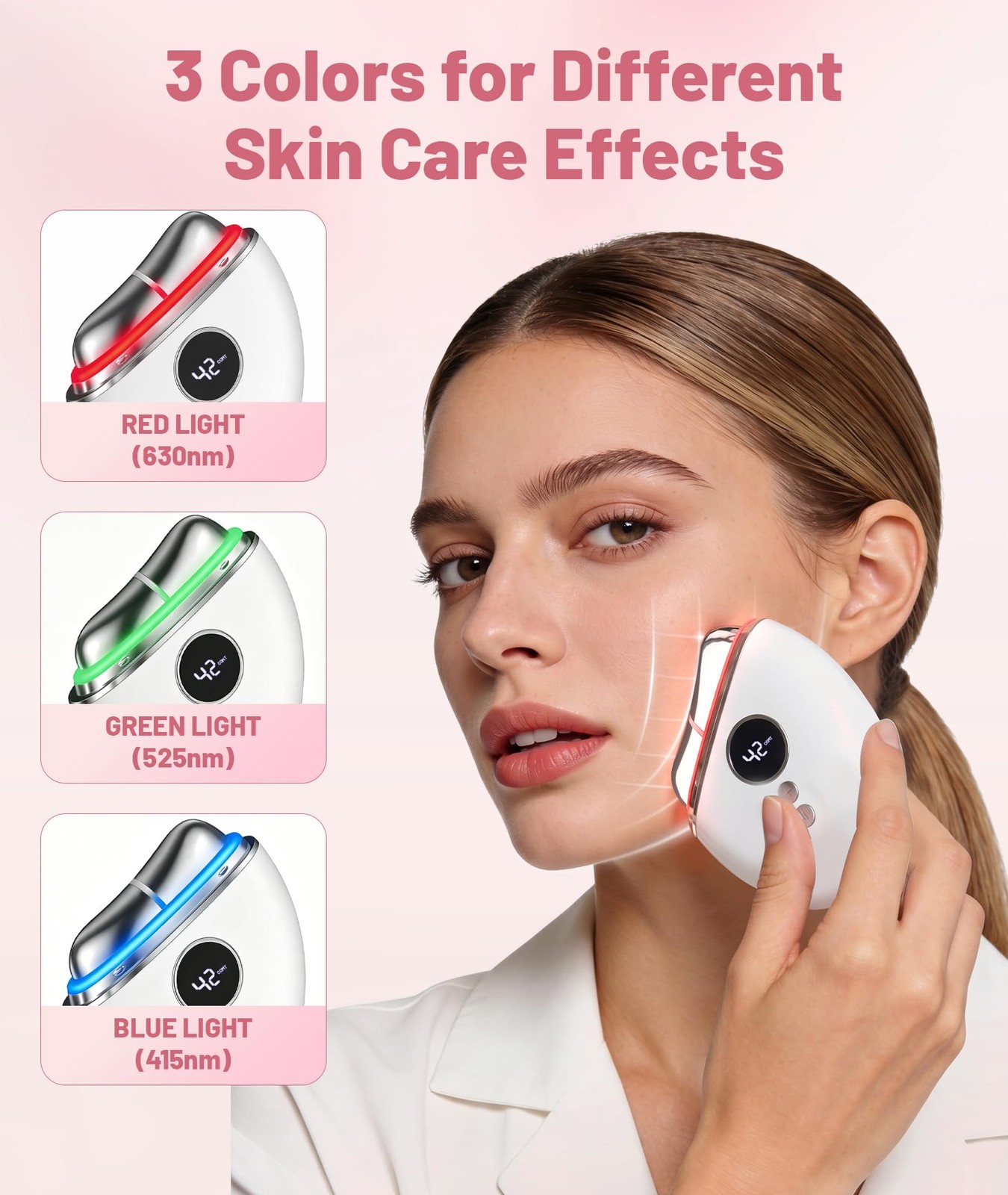 Jobazok 4-in-1 Red Light Therapy for Face and Neck, Gua Sha Facial Tool White
