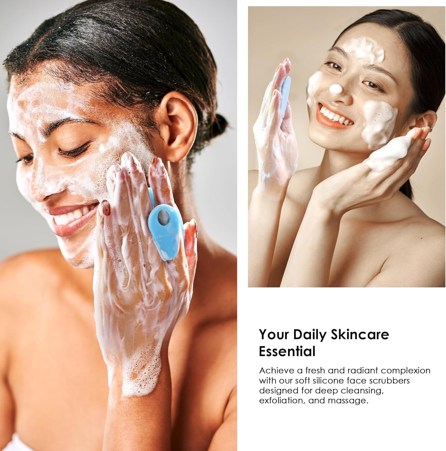 4 Pack Silicone Face Scrubber for Deep Cleansing and Exfoliation – Soft Facia…