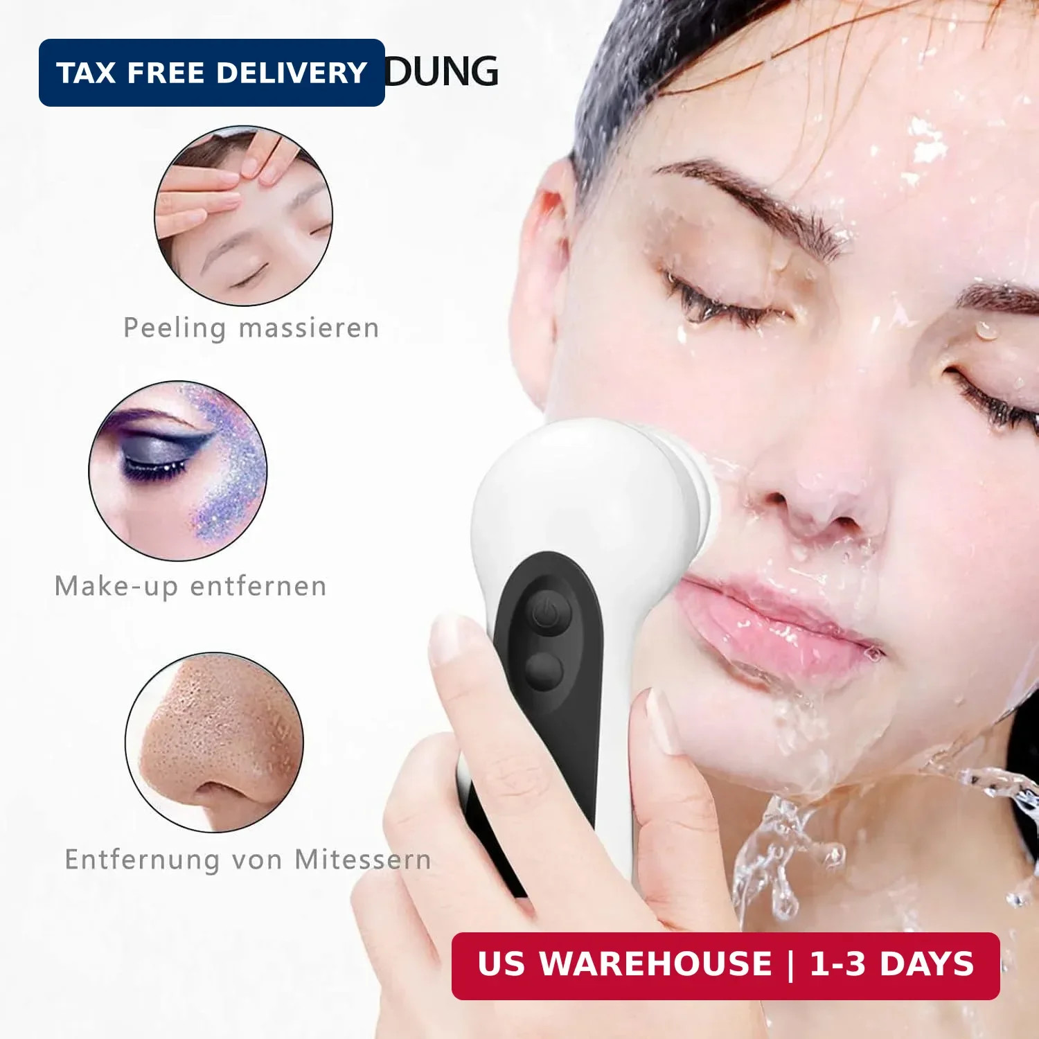 Waterproof Facial Cleansing Spin Brush Set with 5 Exfoliating Brush Heads – Elec