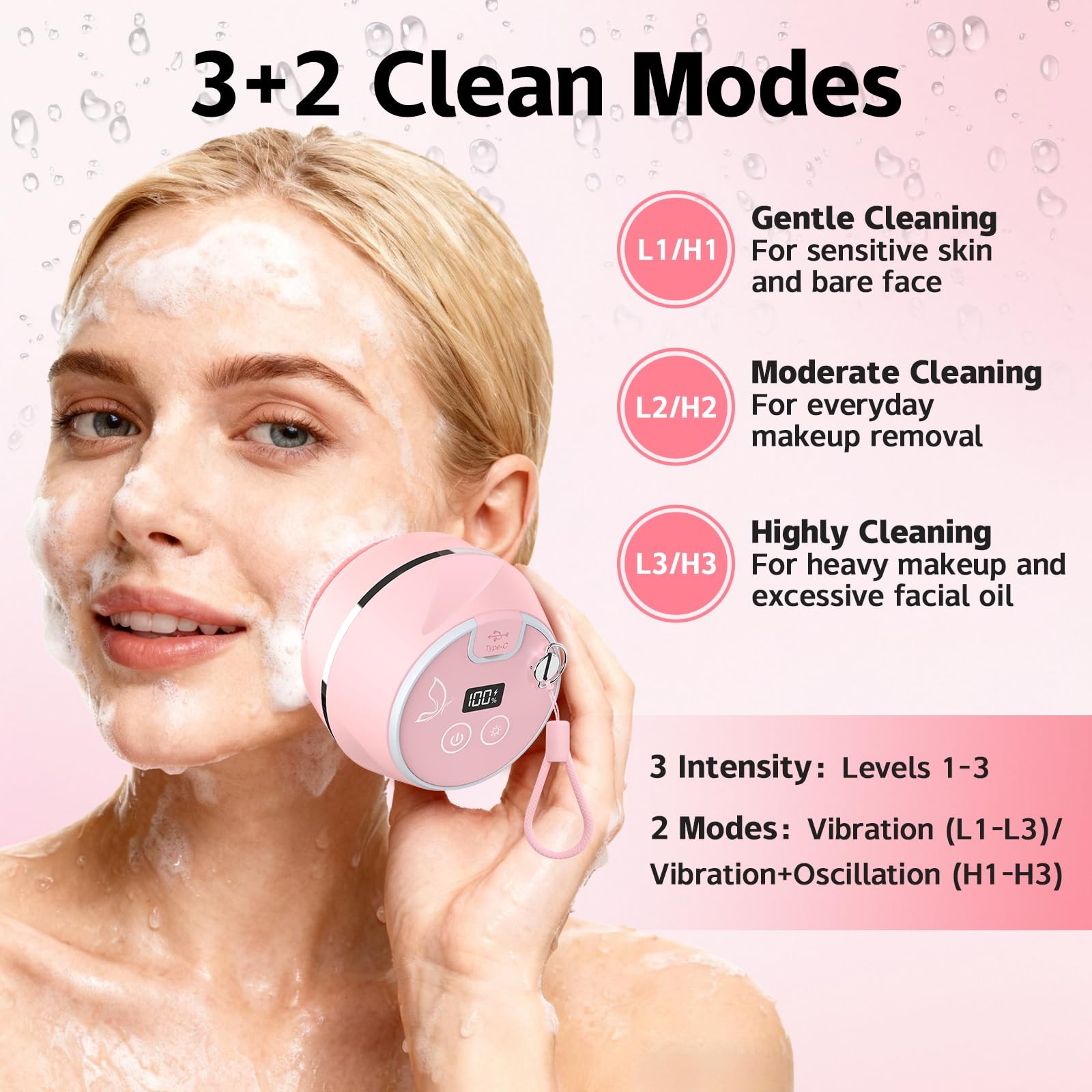 Peledic Face Cleansing Brush, Waterproof Silicone Facial Pink