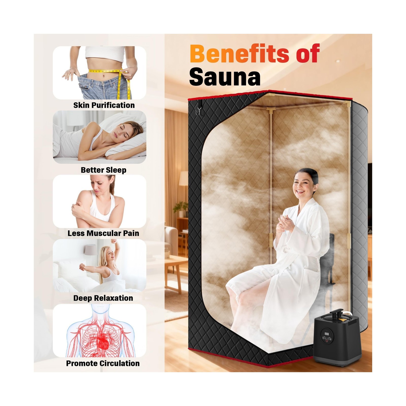 Manastin Upgraded Portable Steam Sauna for Home, Sauna Tent with 3L/1200W Ste…