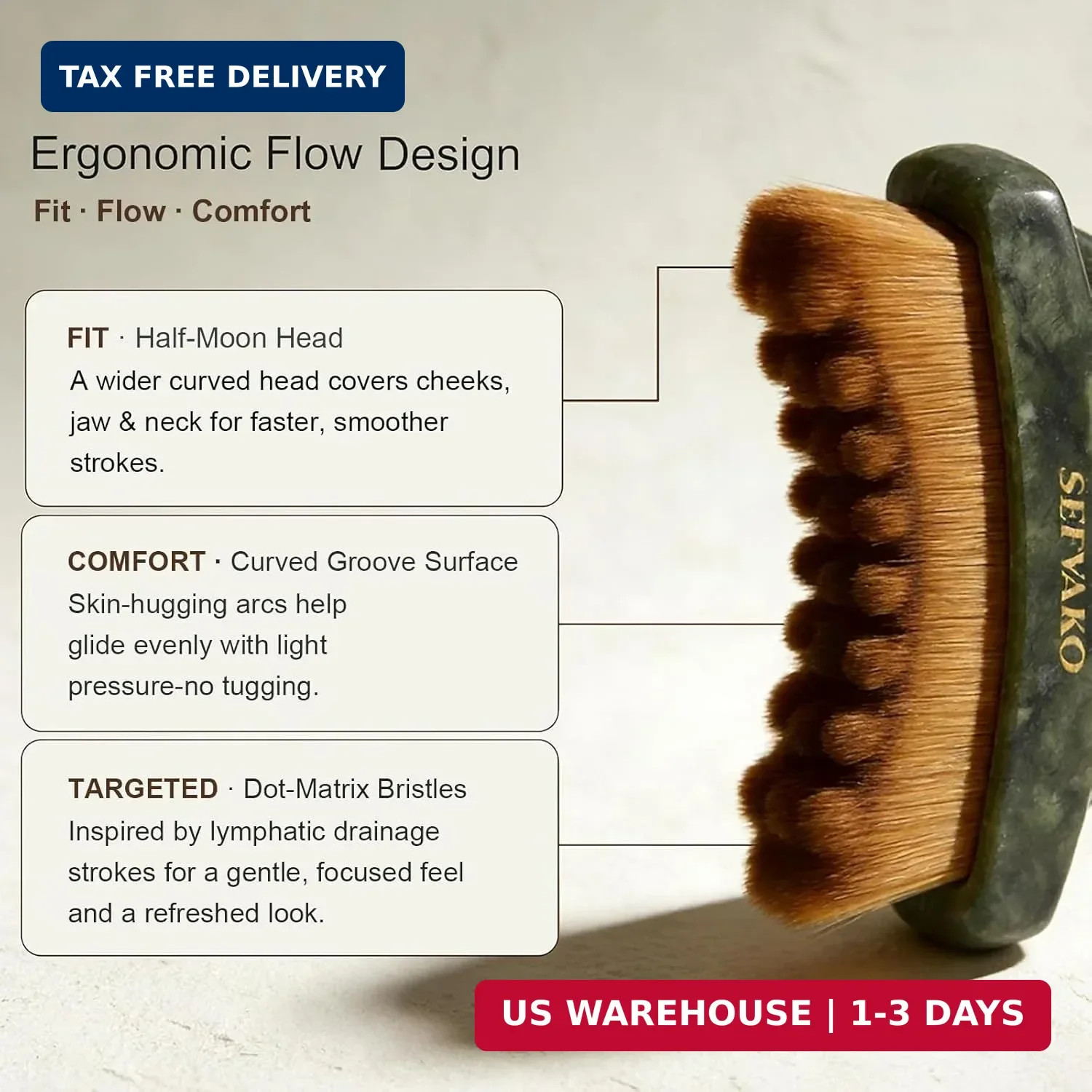 Lymphatic Contour Face Brush, Dual-Ended Dry Brush + Cool-Touch Jade Gua Sha Edg