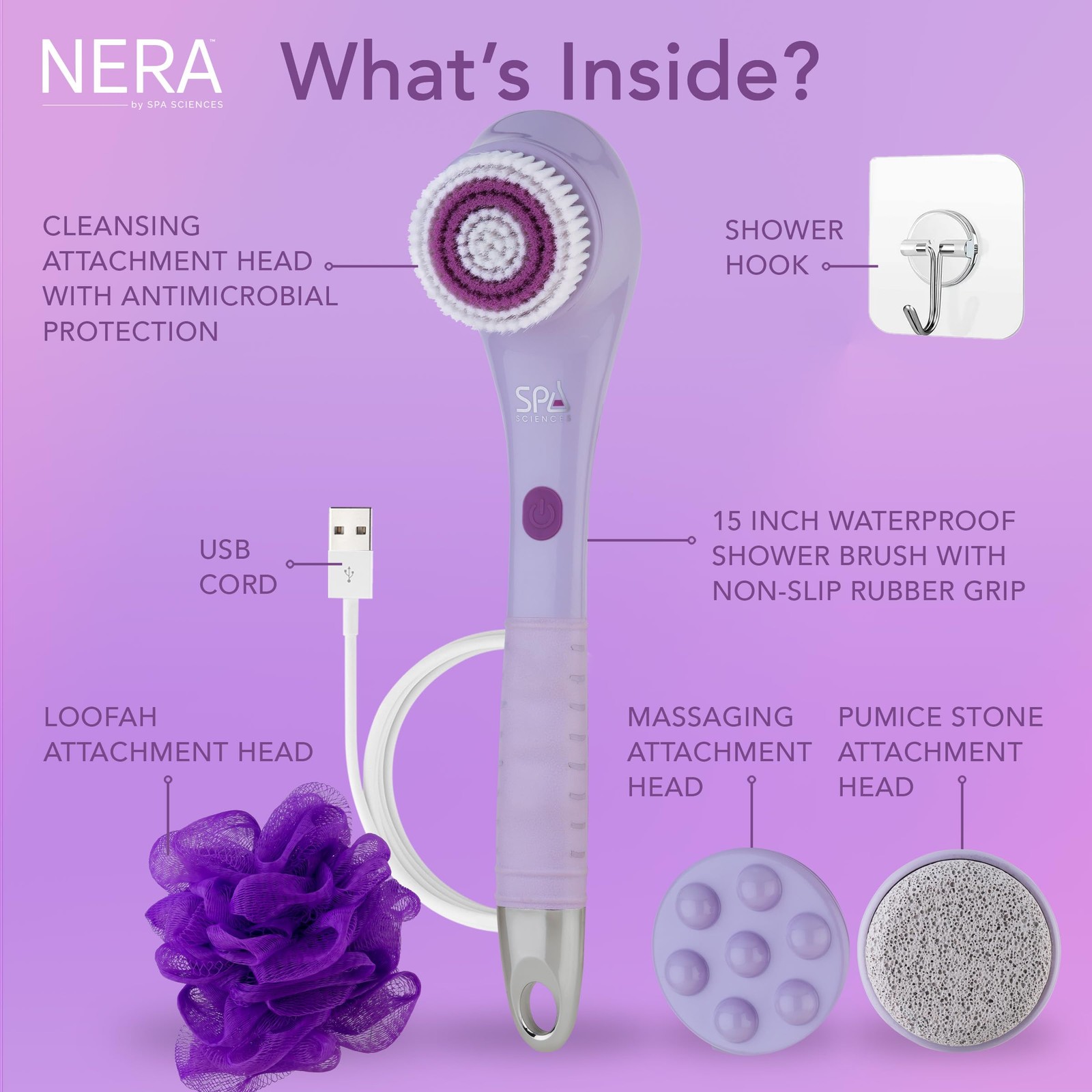Spa Sciences – Nera – 4-In-1 Shower/Bath Body Brush For Exfoliation Deep
