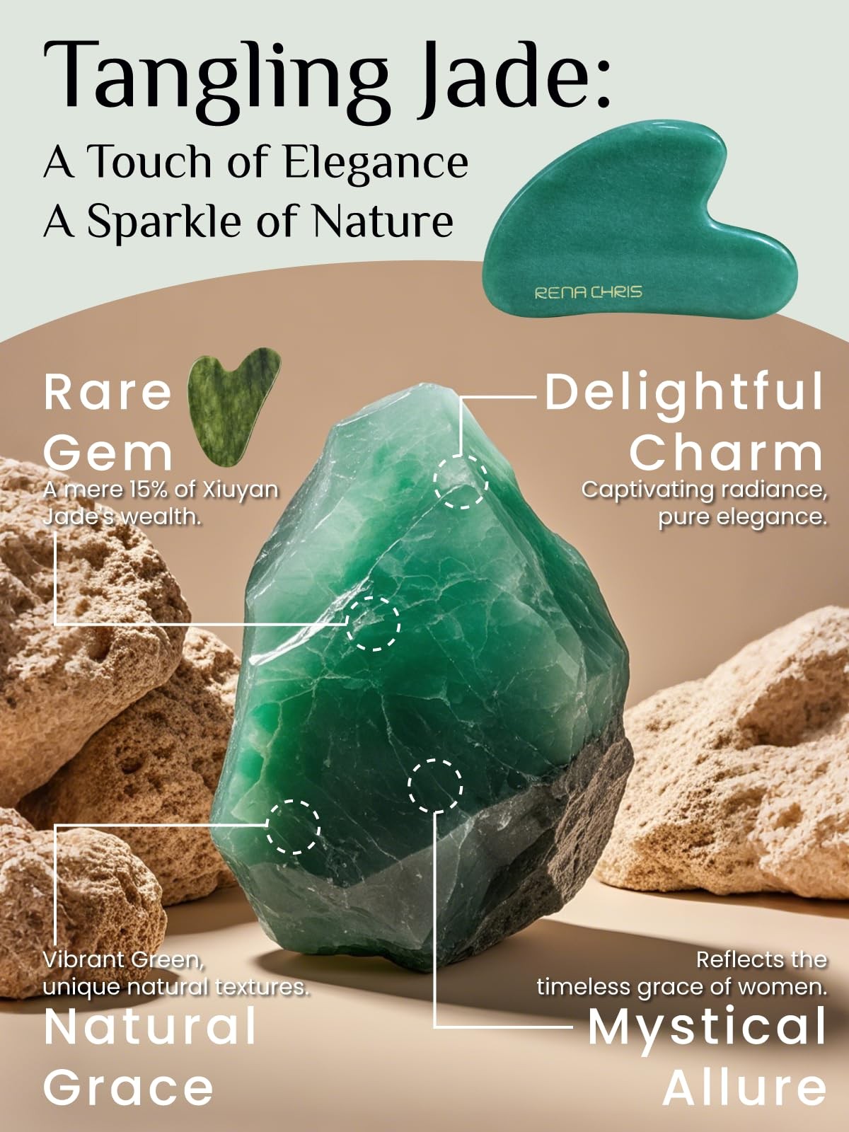 Green Jade Stone Gua Sha Facial Tool Natural Skincare Massage Tool
