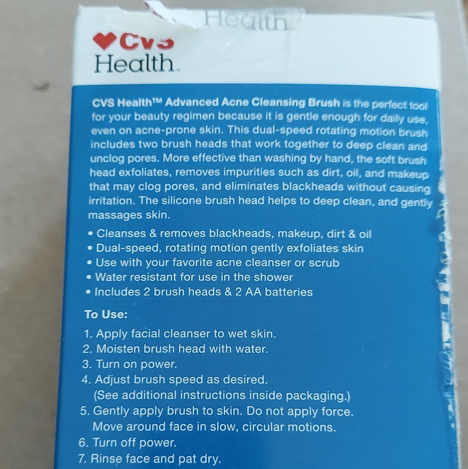 CVS Health Advanced Acne Cleansing Brush Dual-Speed, 2 Heads + Batteries