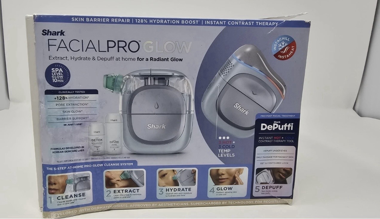 Shark FacialPro Glow at-Home Facial System with DePuffi Hot & Cold – Blue
