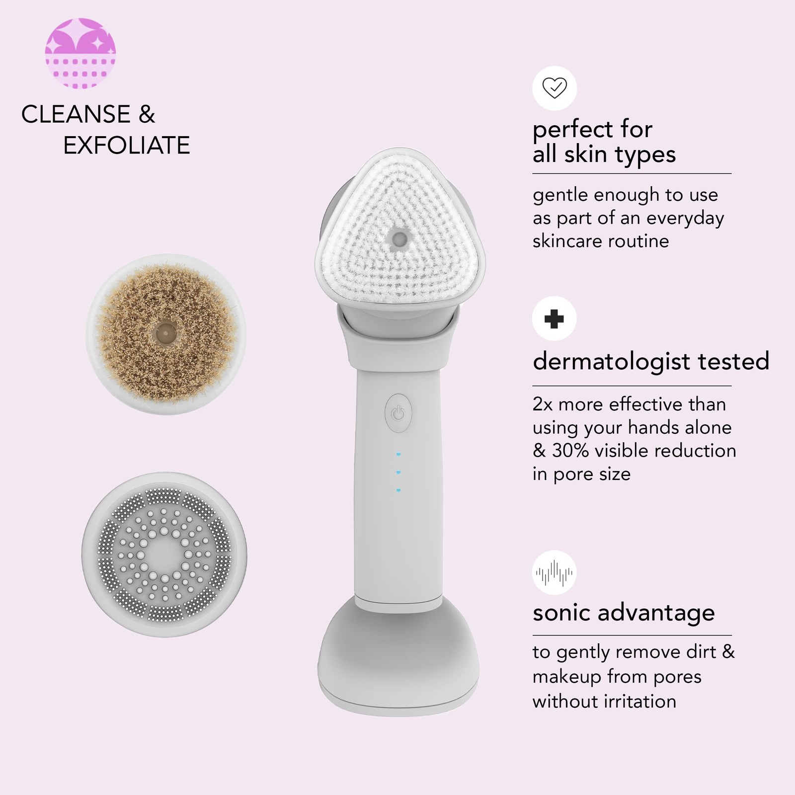 Conair Facial Brush, Daily Glow Kit, Cleanse & Exfoliate -Includes 3 Attachments