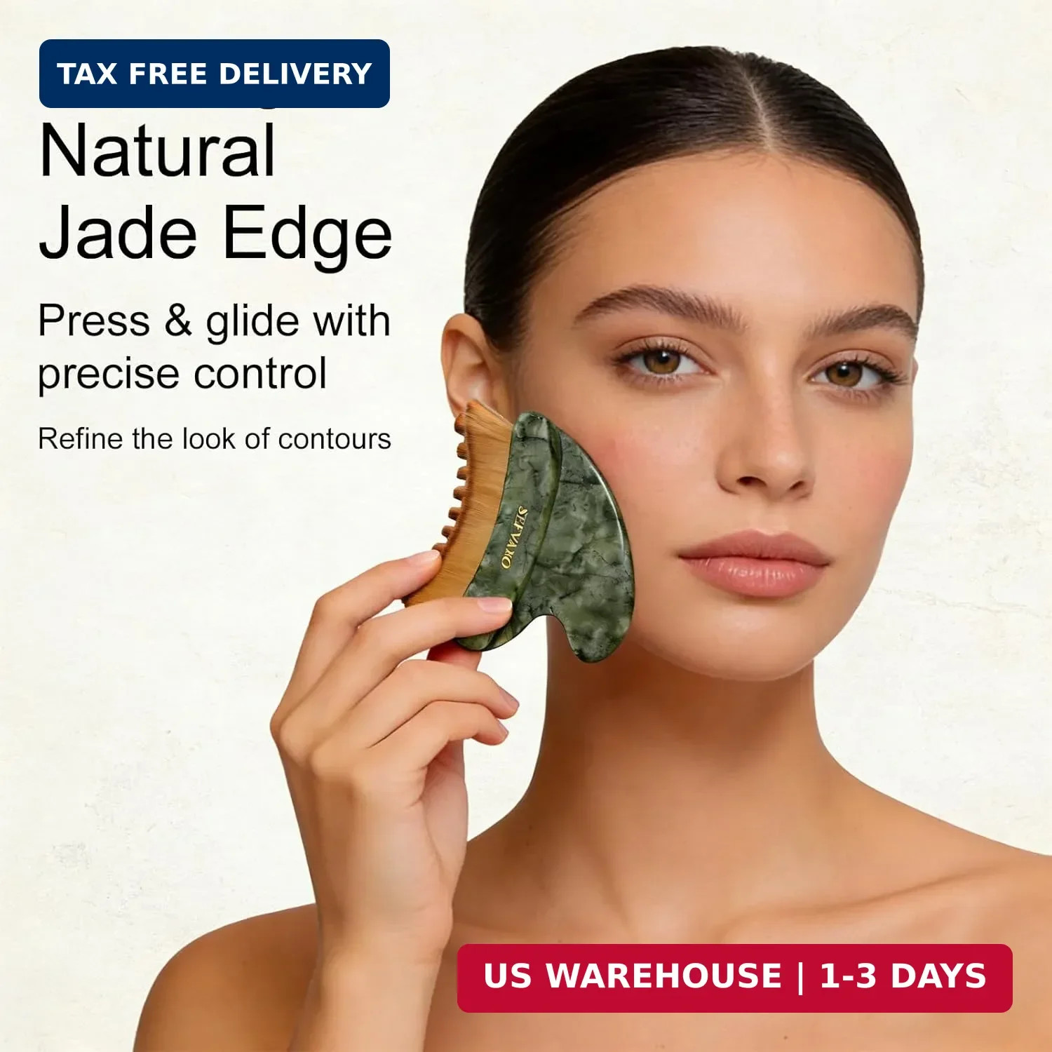 Lymphatic Contour Face Brush, Dual-Ended Dry Brush + Cool-Touch Jade Gua Sha Edg