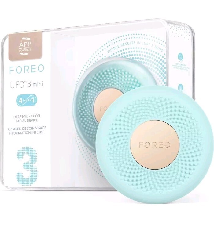 FOREO UFO 3 MINI Deep Hydration Facial Device Mask Infuser LED Therapy Artic Blu