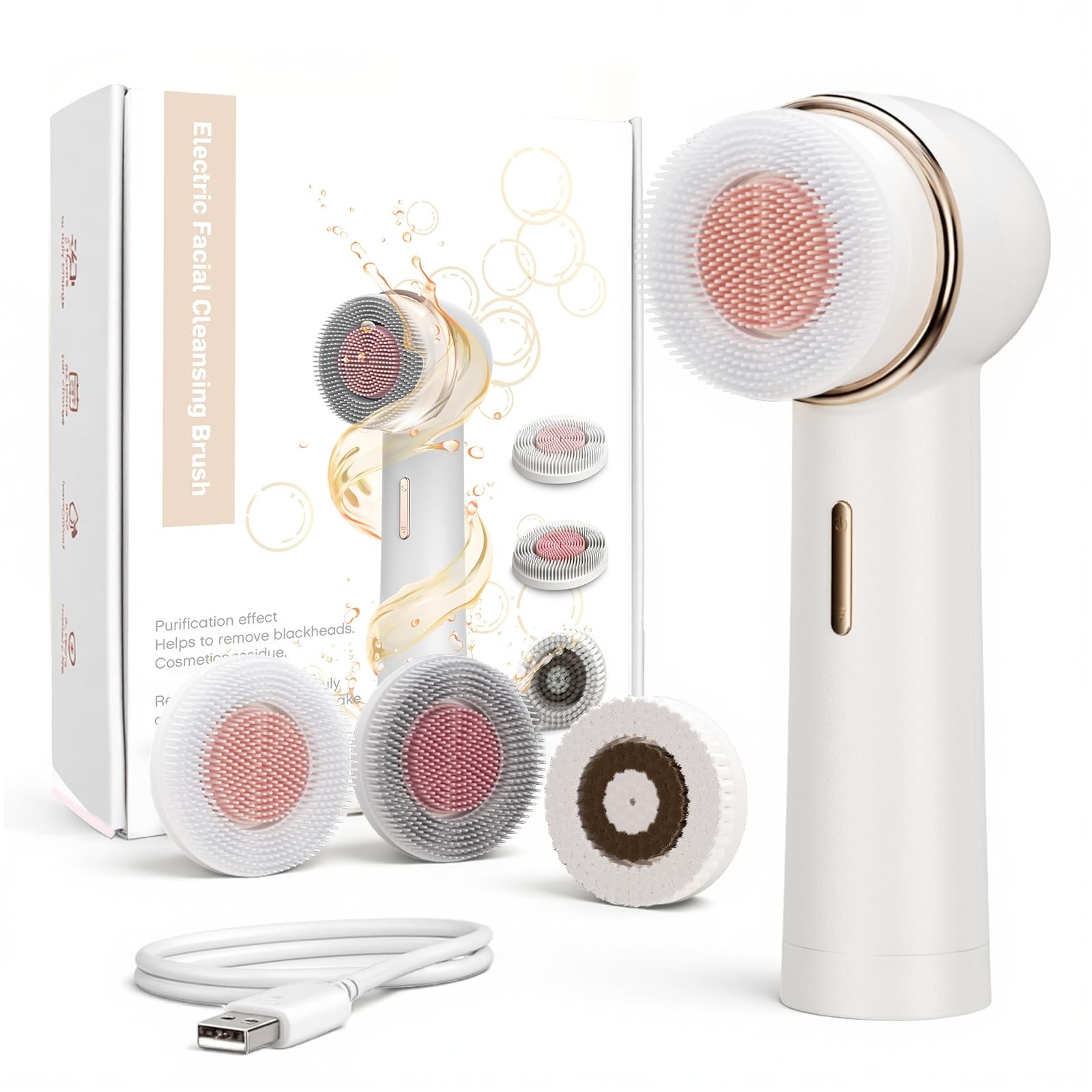 Bidirectional Rotation Facial Cleansing Brush for Women,Rechargeable Waterpro…