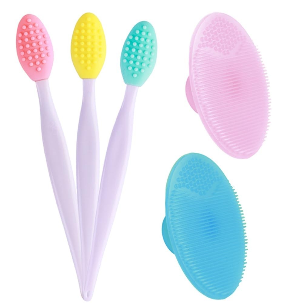3-Pc Silicone Lip Scrub & 2-Pc Facial Cleansing Brush Set for Flawless Skin