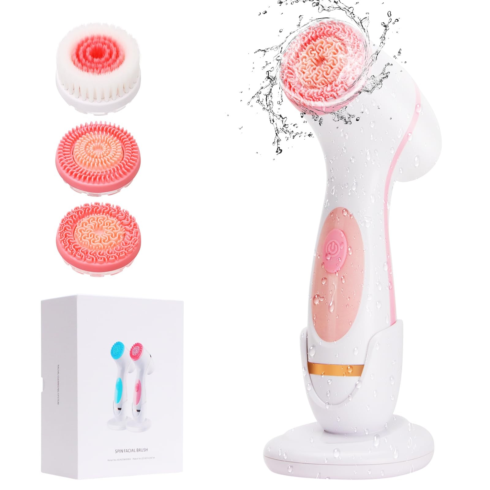 Cleansing Brush, 3 in 1 Scrubber with 3 Brush Heads for /Men, Waterproof Rech…
