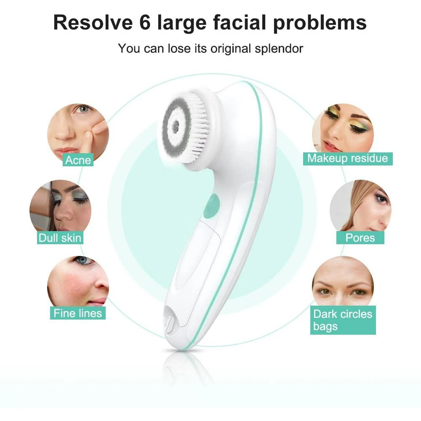 360° Rotating, 3 in 1 Interchangeable Cleansing Brush Set with Cleansing, Exf…