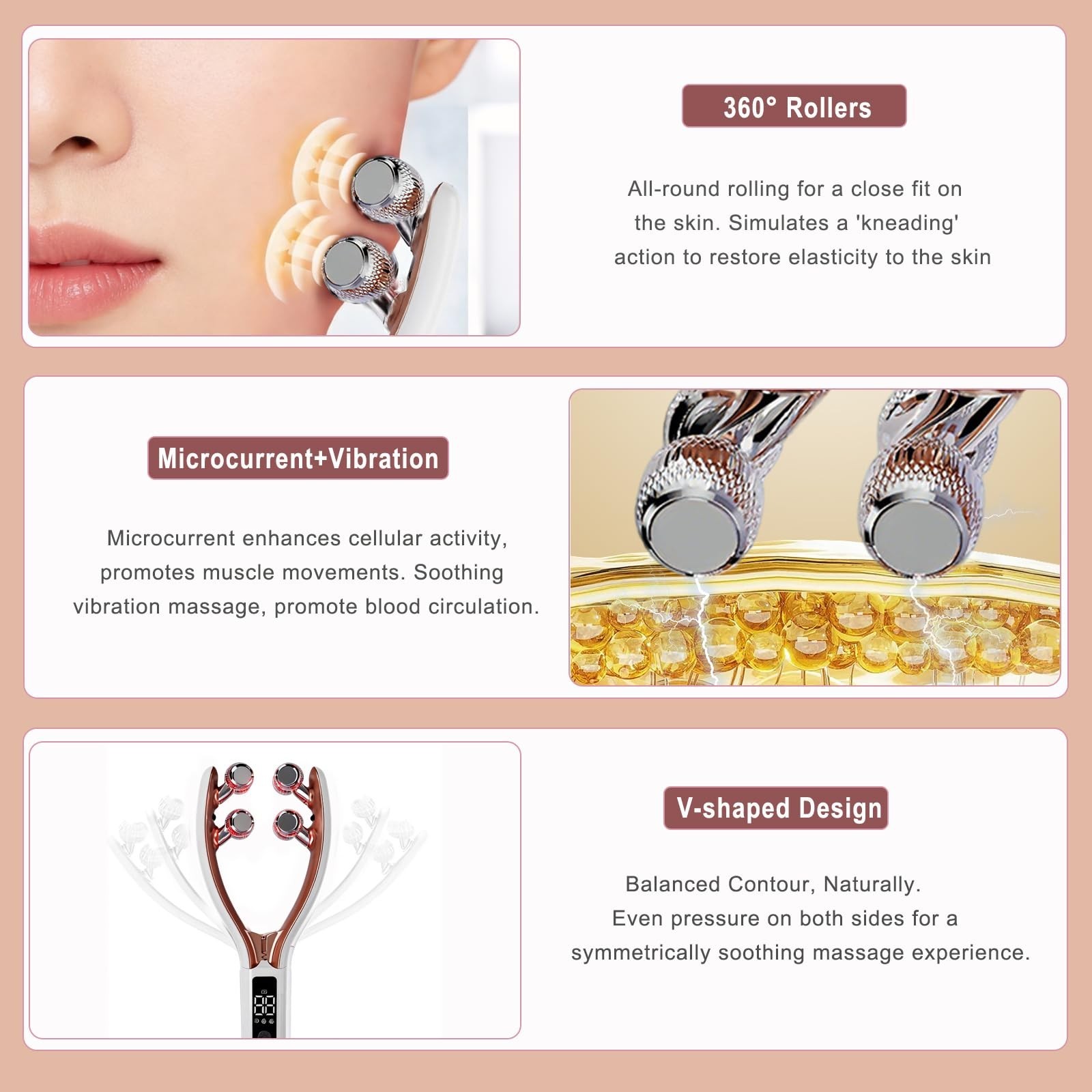 Wireless Facial Massager Tool – Rechargeable V-Shape Roller for Puffiness Relief