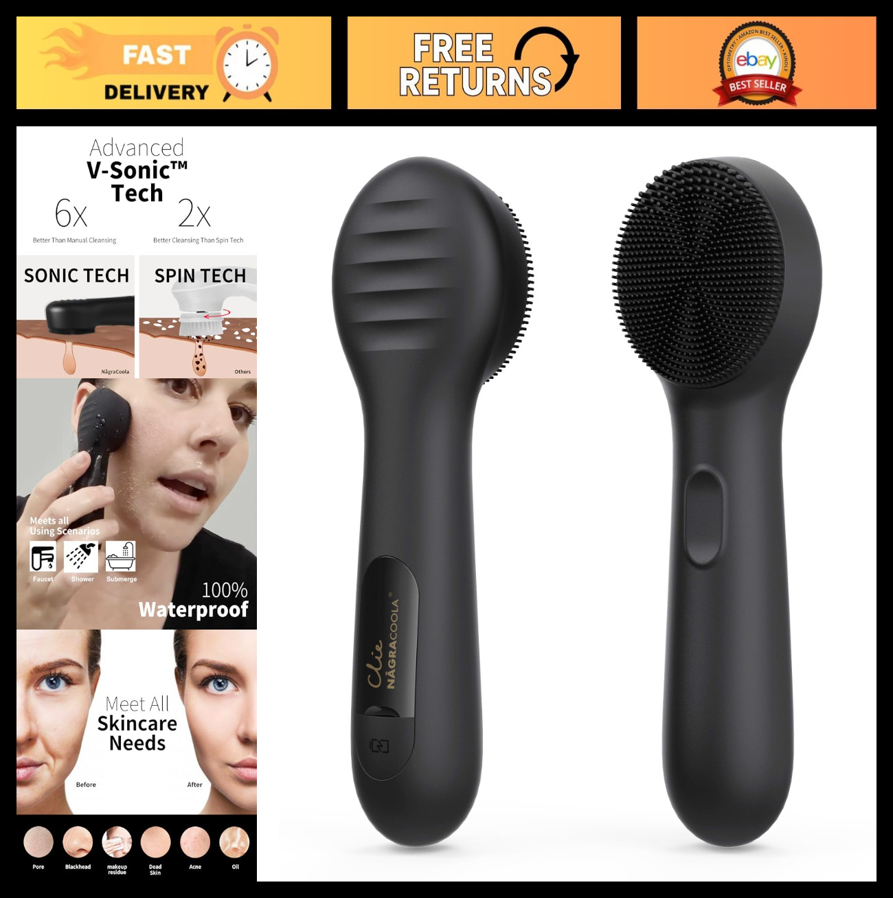 Silicone Facial Cleansing Brush, Rechargeable