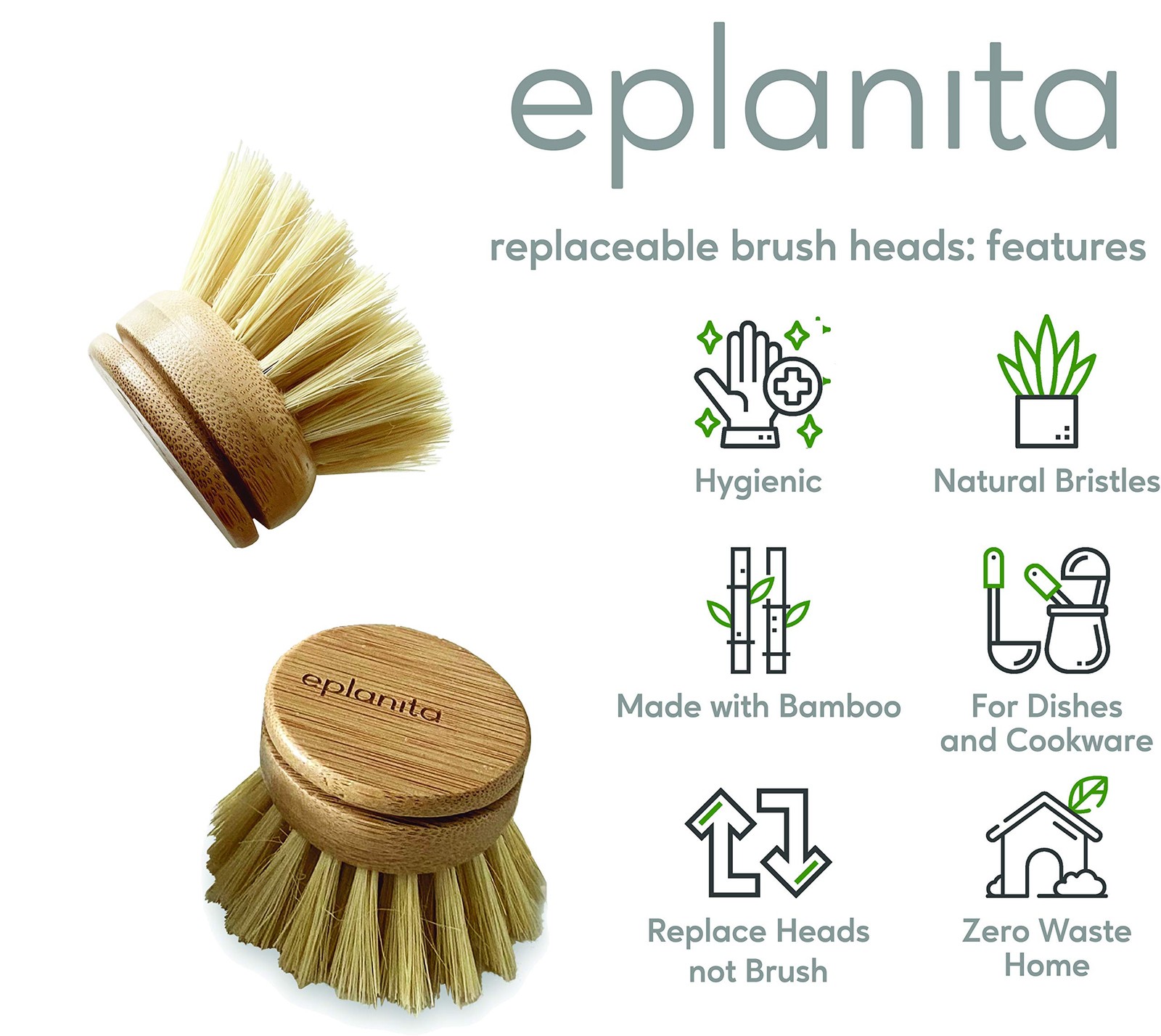 eplanita Replacement Brush Heads (Pack of 4) for Bamboo Pack 4, Yellow