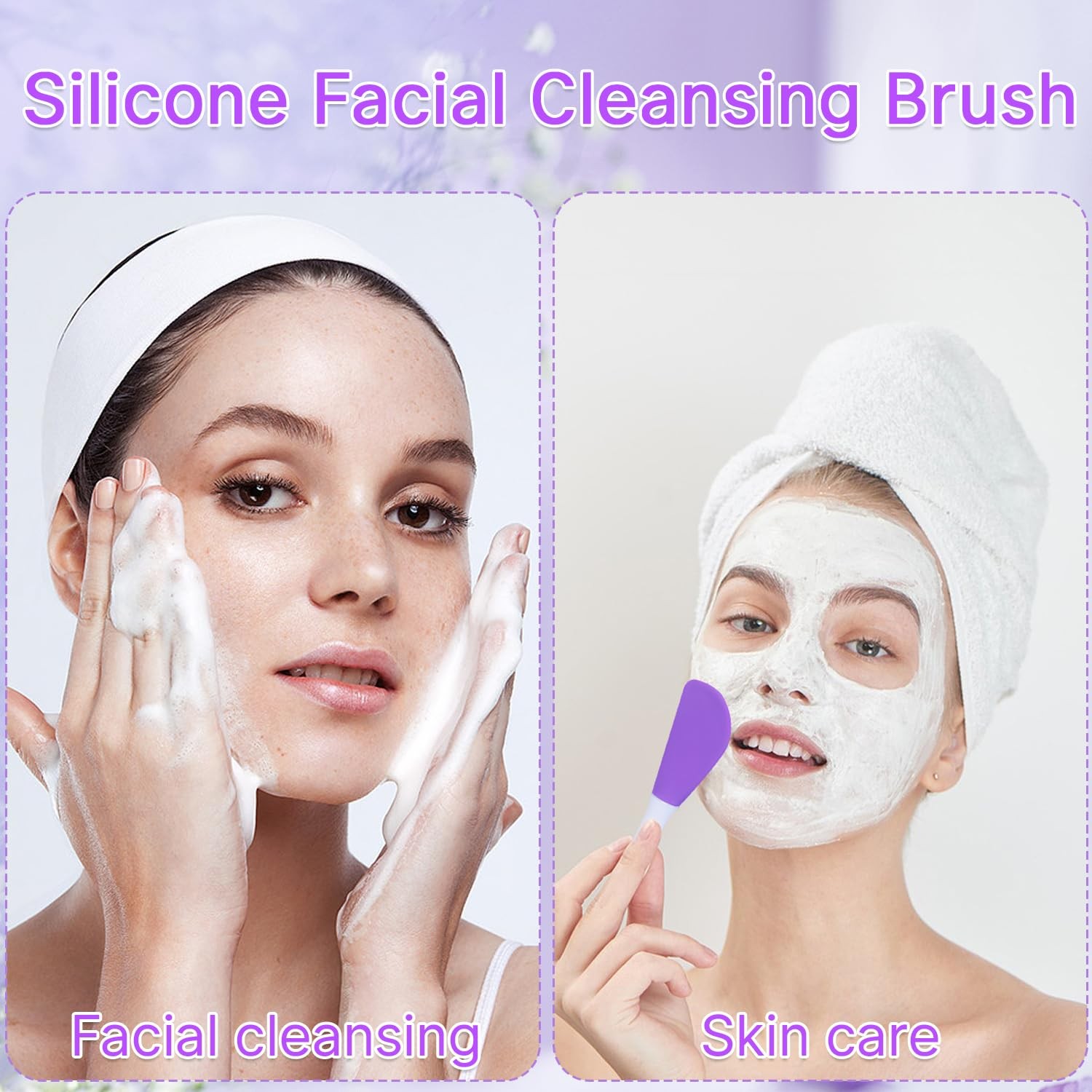 2 Pcs Silicone Facial Cleansing Brush,Face Masks Skincare one size, Purple