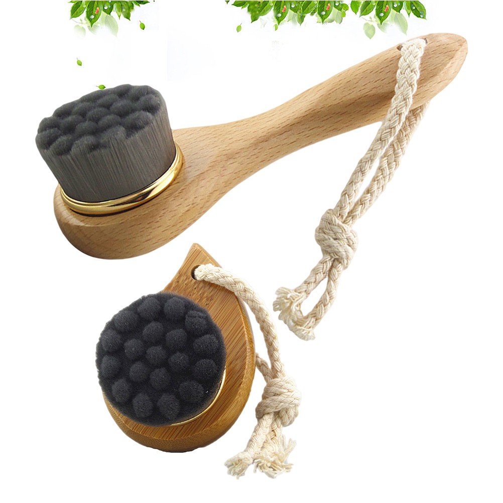 2Pcs Manual Facial Scrub Brush with Wooden Handle for Effective Skin Cleaning