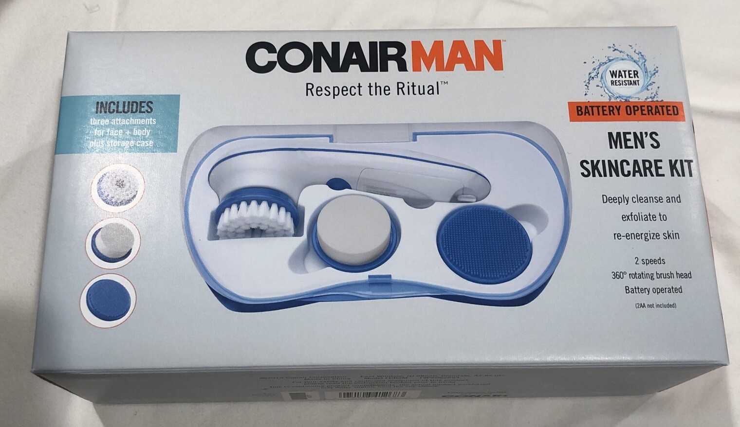 NIOP Conair Man Battery Operated Men’s Skincare Kit Cleanse/Exfoliate 2speeds