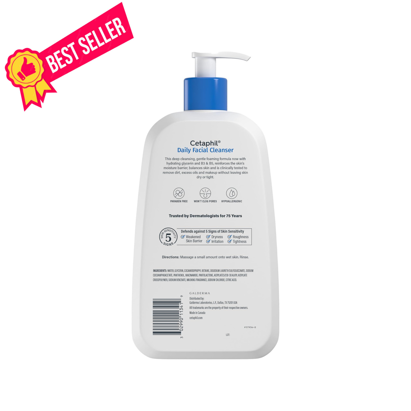 Cetaphil Face Wash, Daily Facial Cleanser for 20 Fl Oz (Pack of 1), white