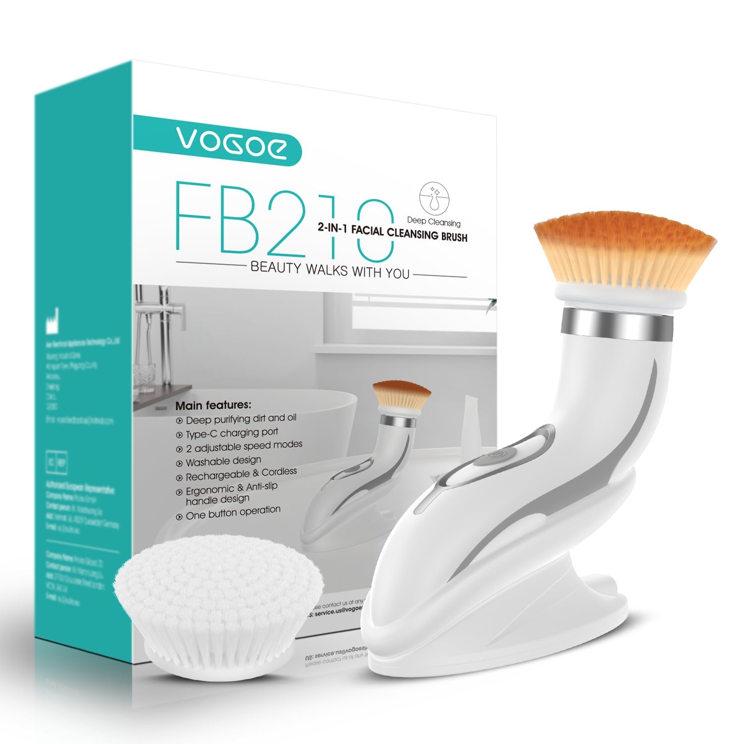 VOGOE Facial Cleansing Brush-Spin Face Scrubber Exfoliator Rechargeable, Grey