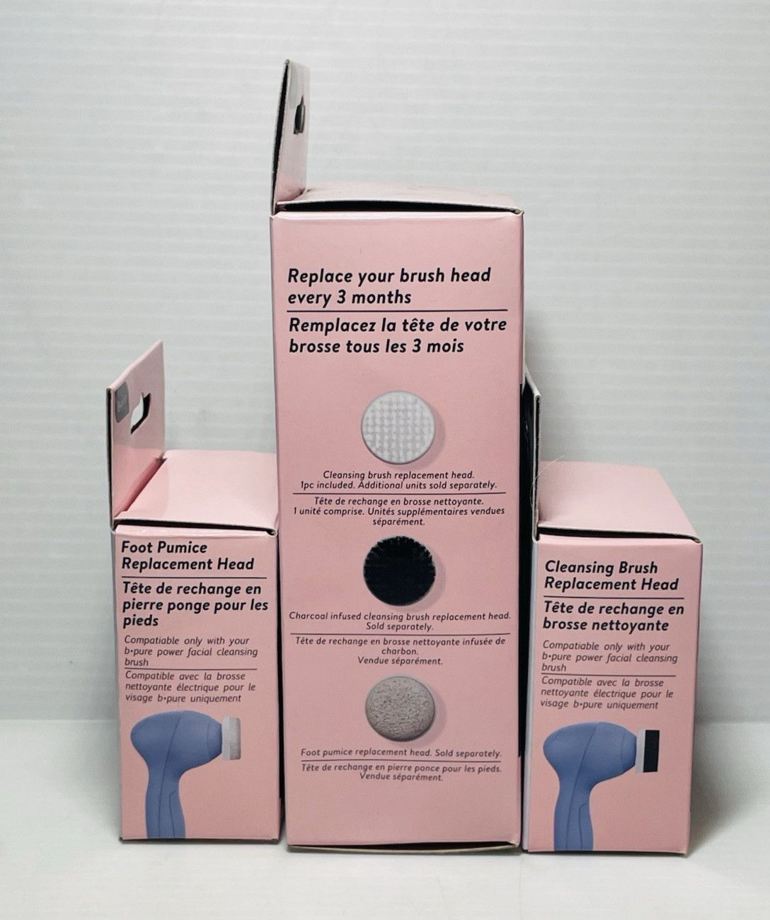 B·Pure Power Facial Cleansing Brush Exfoliates Unclogs Pores with 2 Extra Heads.