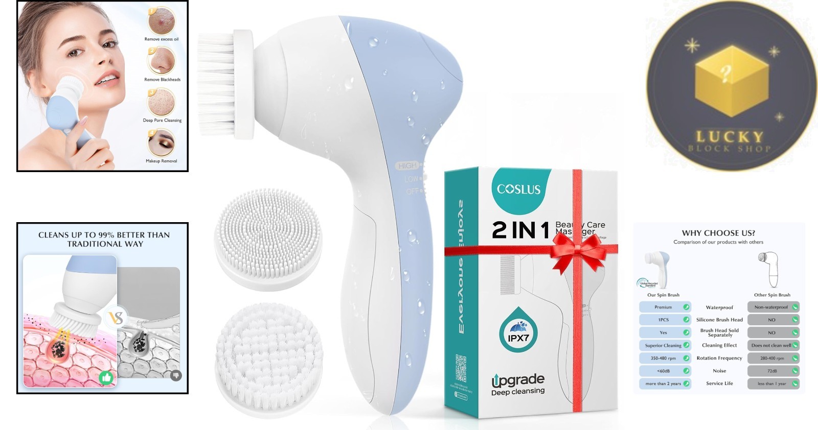 Silicone Face Scrubber with 2 Brush Heads – Gentle Exfoliation & Deep Cleansing