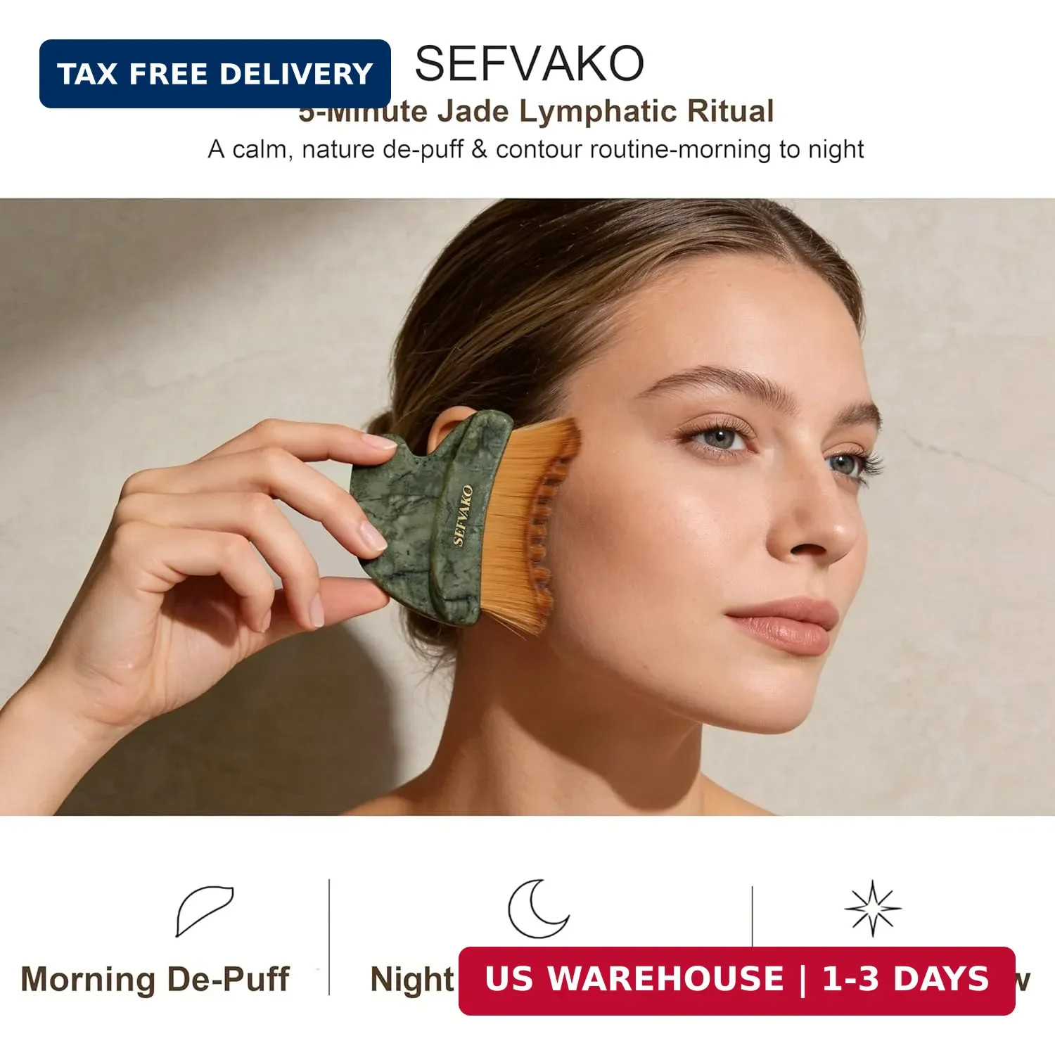 Lymphatic Contour Face Brush, Dual-Ended Dry Brush + Cool-Touch Jade Gua Sha Edg