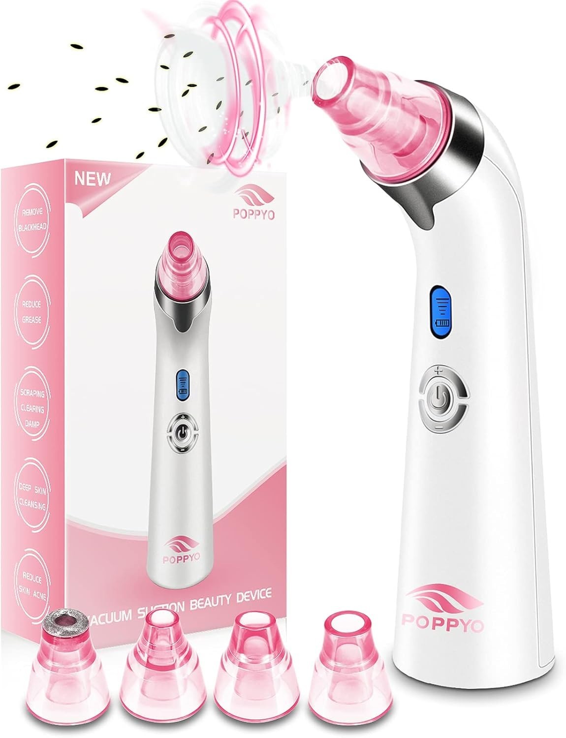 POPPYO Blackhead Remover Pore Vacuum Suction Beauty Device, Pink