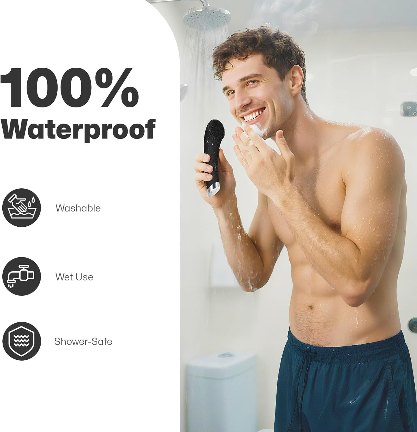 Facial Cleansing Brush, Rechargeable Silicone Face Scrubber with Heat Massage En