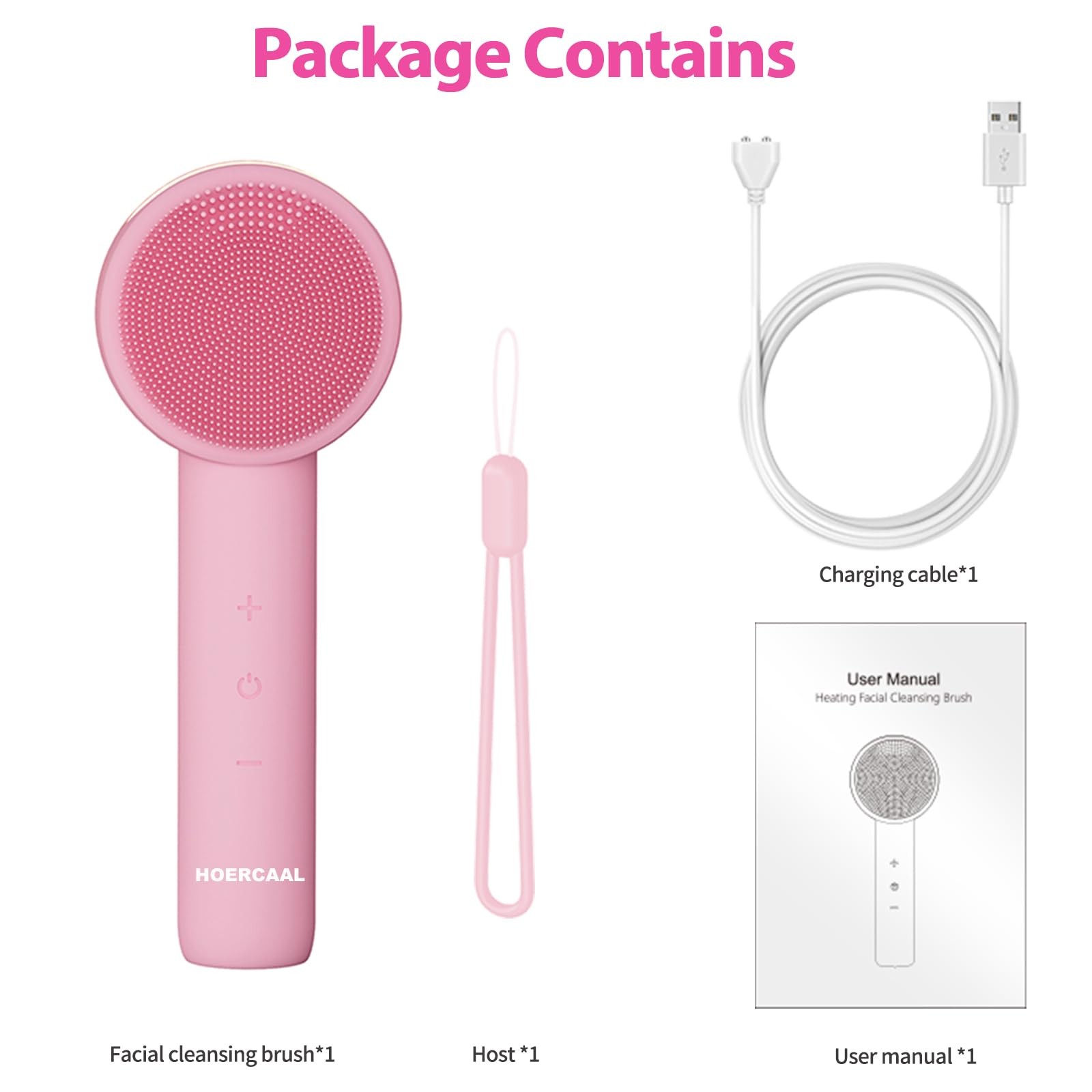 Facial Cleansing Brush Electric – Rechargeable Silicone Face Scrubber, Pink