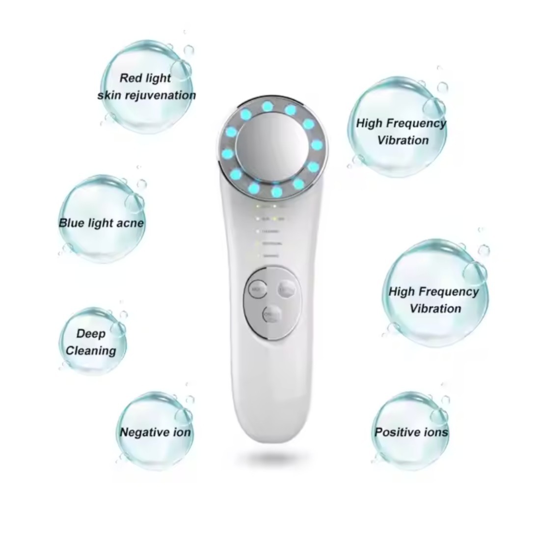 Electric Facial Brush Red & Blue LED Light High Frequency Vibration Heating
