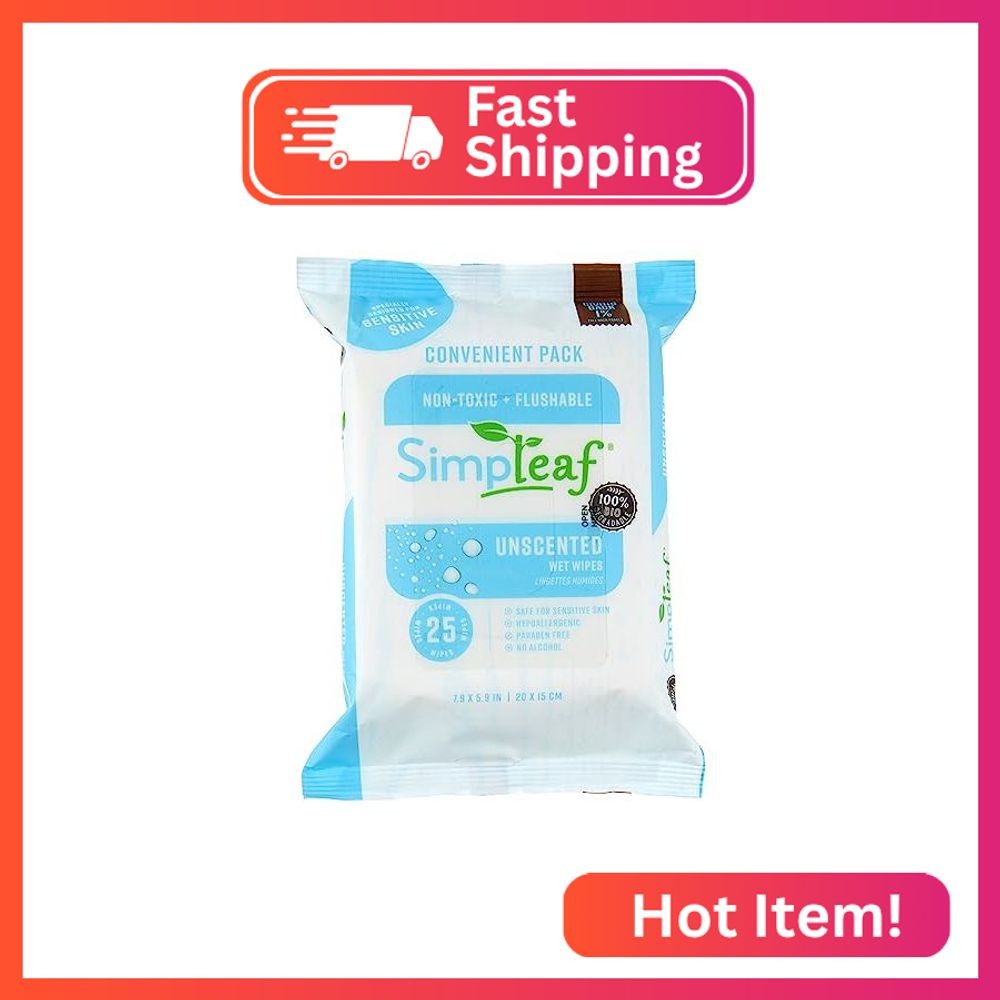 Simpleaf Flushable Wet Wipes Unscented Eco-Friendly, Paraben & Alcohol Free | Hy