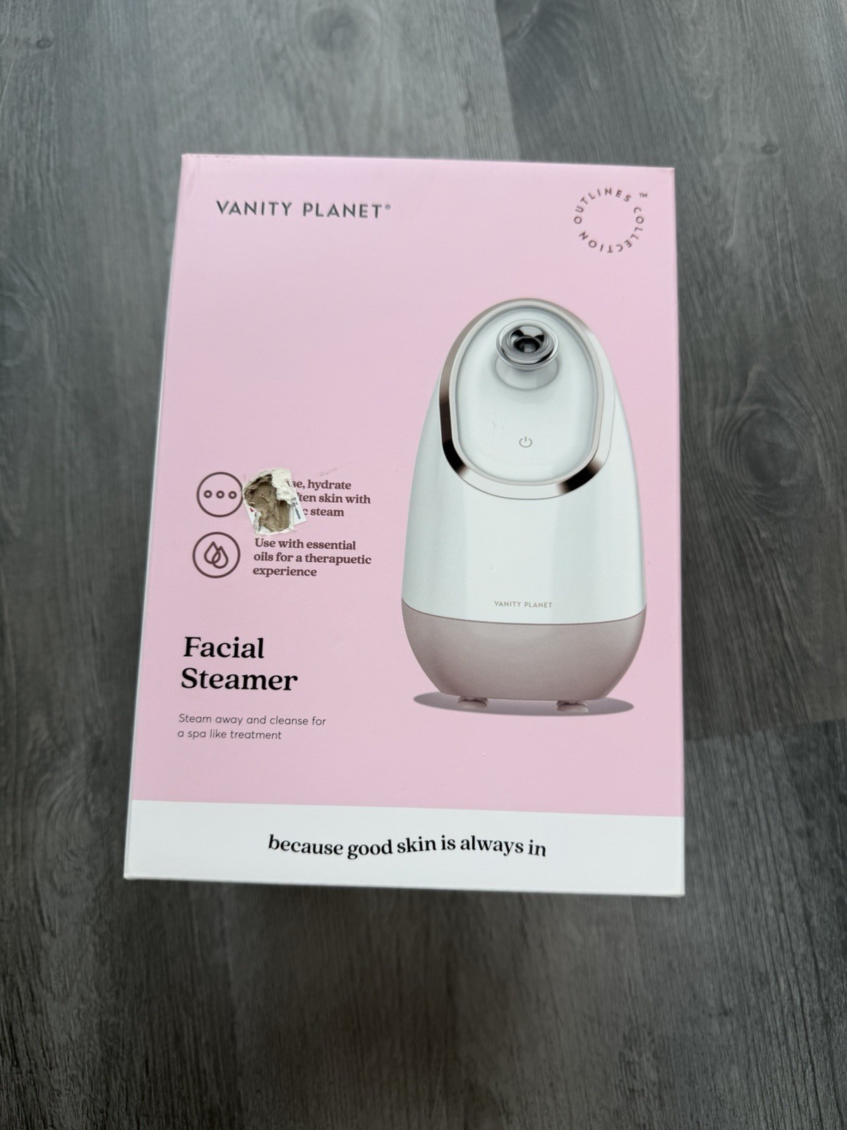 New in Box Vanity Planet Facial Steamer Hydrates and Softens Skin, White Pink