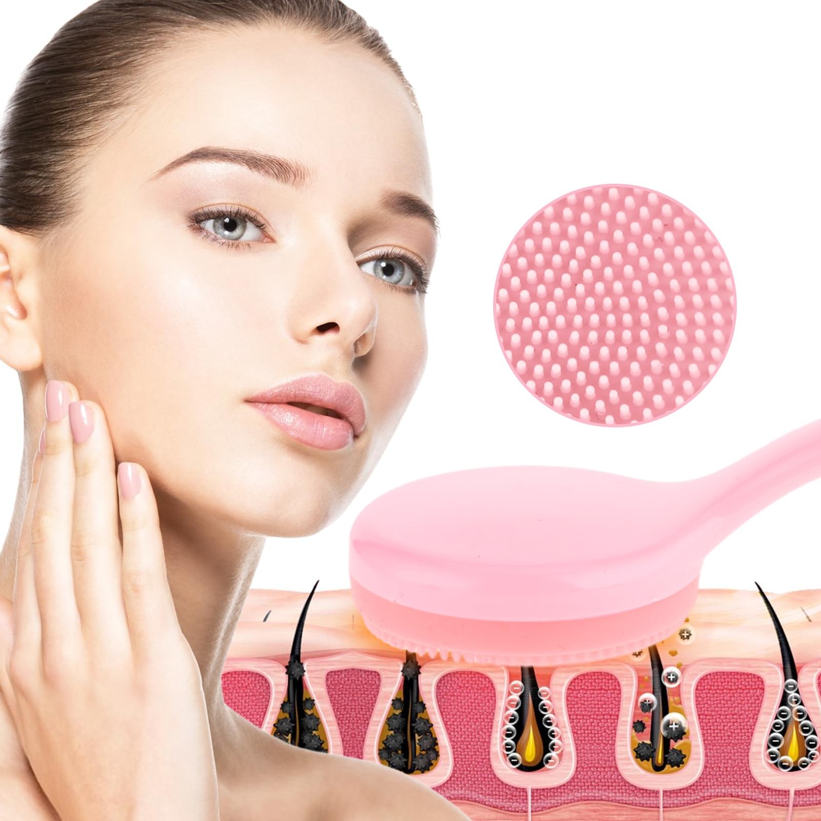 2 Pack Face Scrubber for Women, Soft Silicone Cleansing Brush, Pink