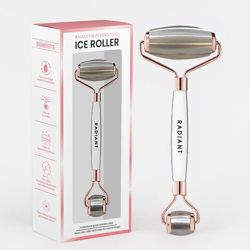 Radiant Skin Essentials Ice Roller for Face, Dual-Head Stainless Rose Gold