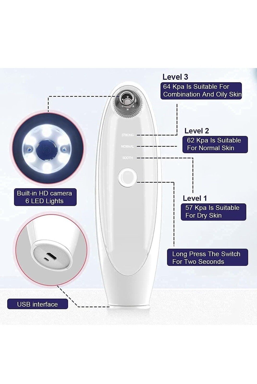 Pore Vacuum Blackhead remover with camera,LeveTop visible facial pimple…
