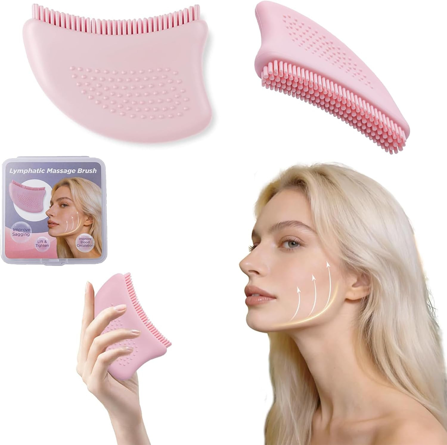 Lymphatic Contour Face Brush for Puffiness Relief & Jawline Sculpting, Soft E…