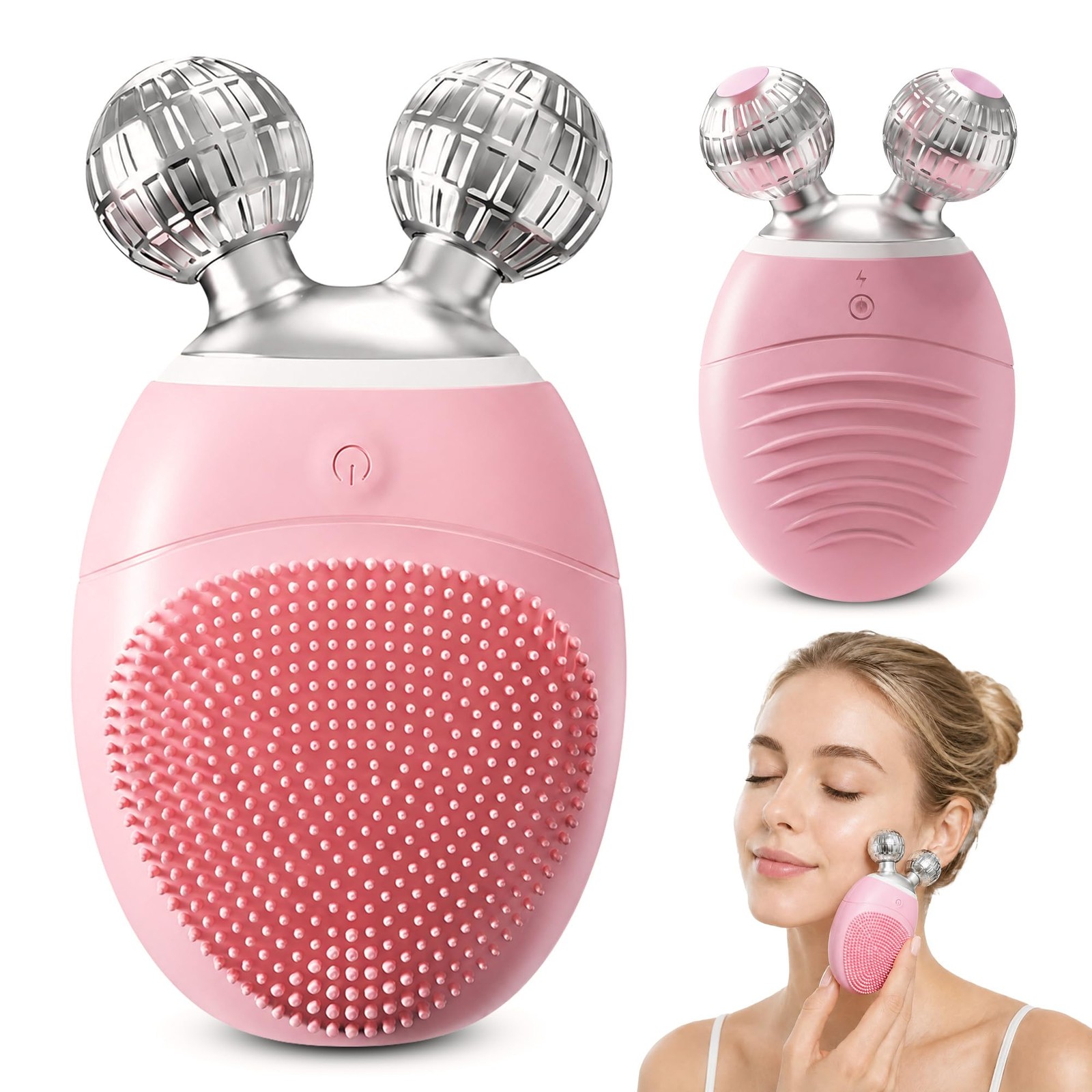 HAMINOS Facial Cleansing Brush 3-in-1, Silicone Face Scrubber and Pink