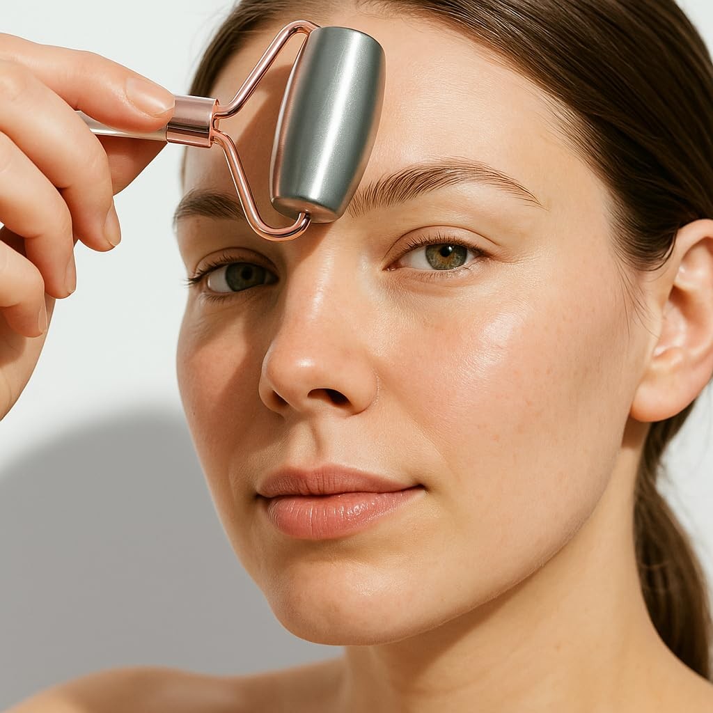 Radiant Skin Essentials Ice Roller for Face, Dual-Head Stainless Rose Gold