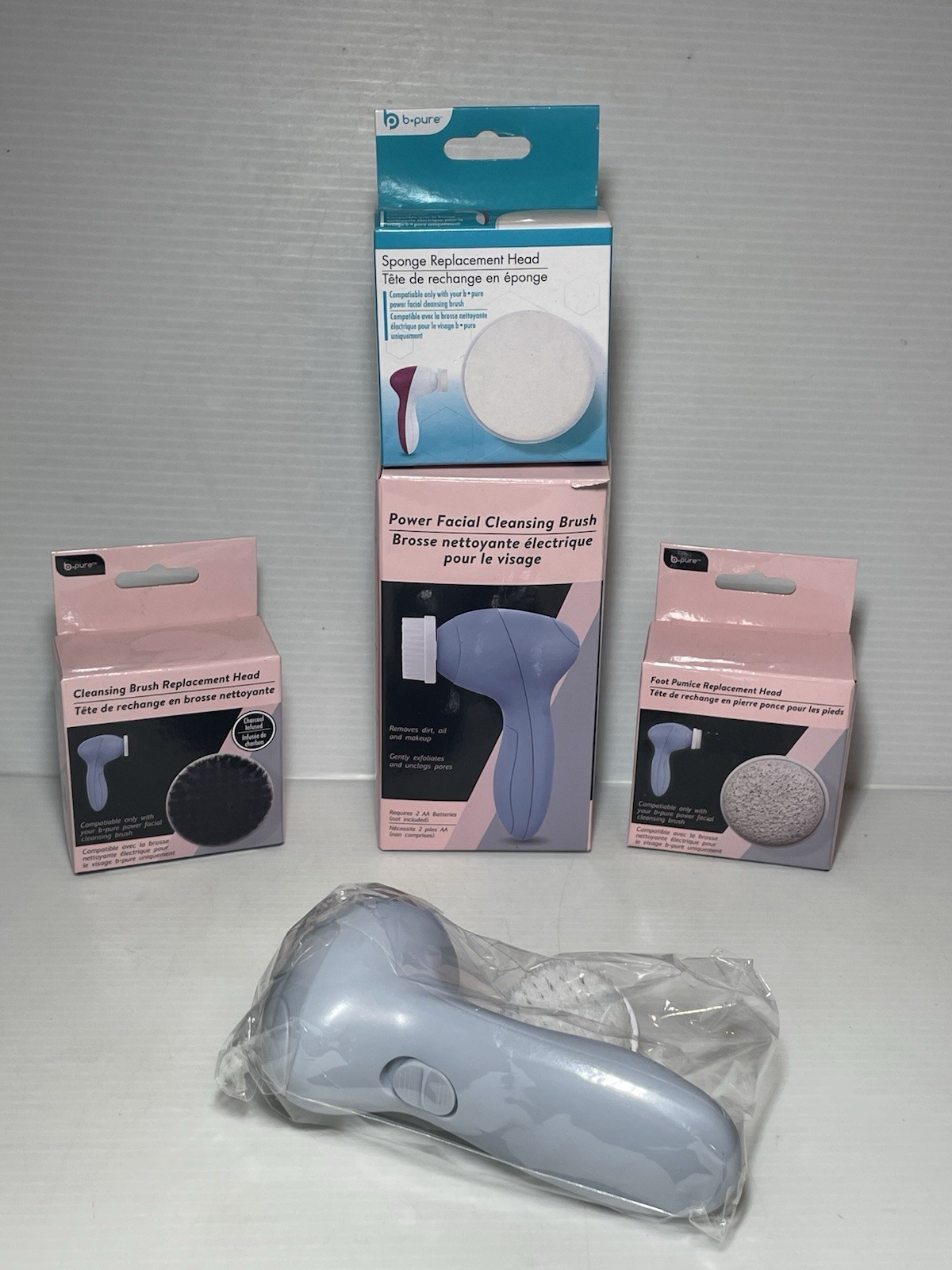 B·Pure Power Facial Cleansing Brush Exfoliates Unclogs Pores with 3 Extra Heads.