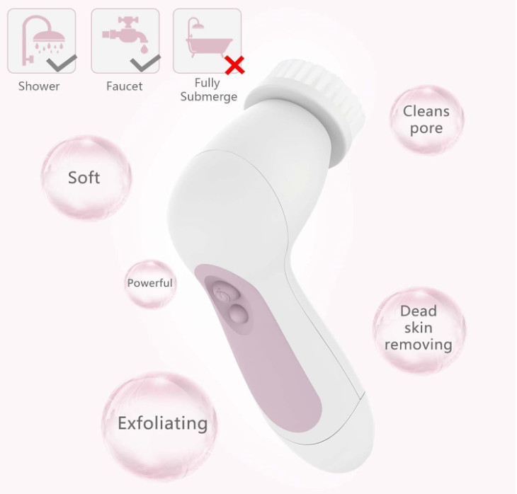 Electric Facial Cleansing Brush Waterproof Face Scrubber with 5 Brush Heads