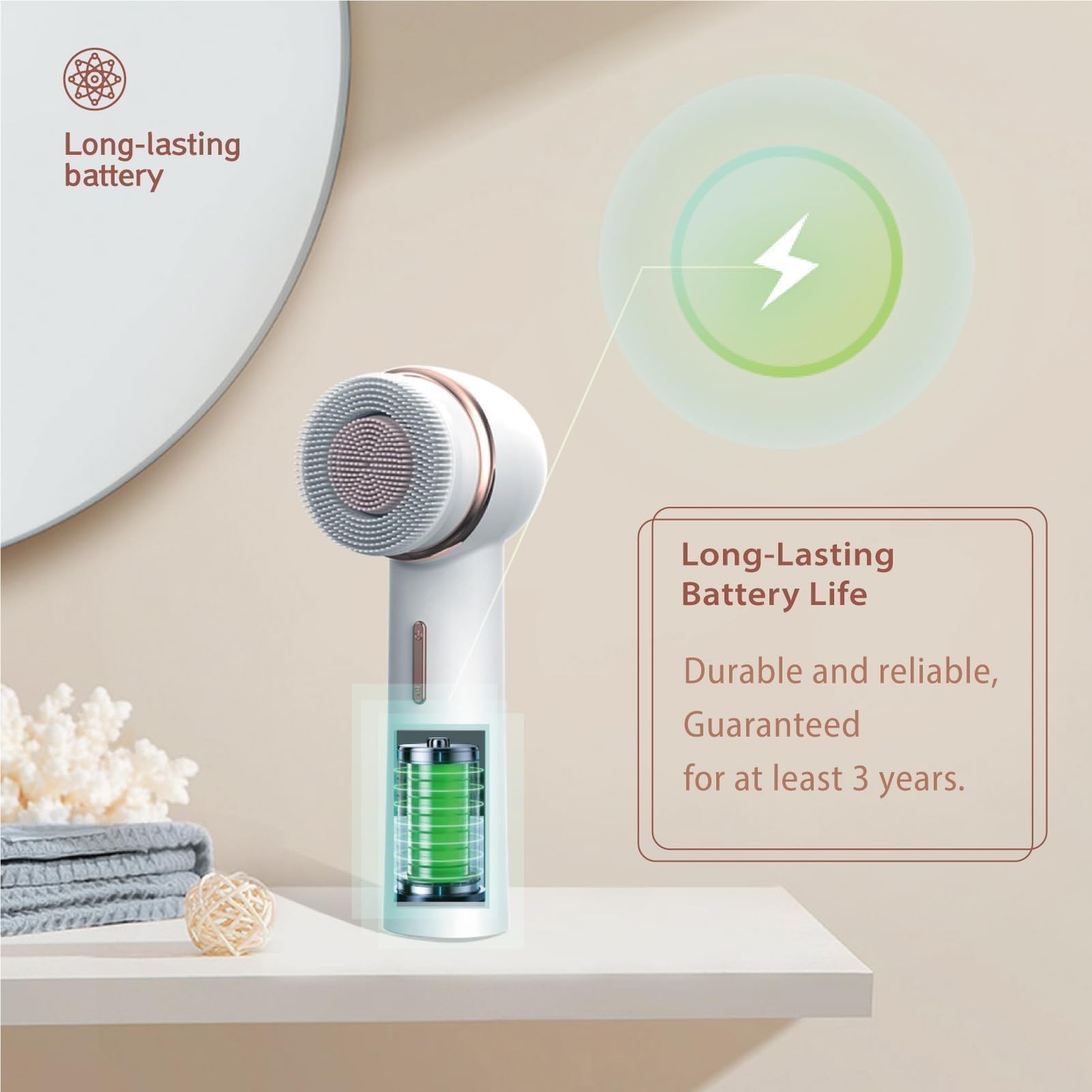 Cleansing Brush with Silicone and Bristle Brushheads,Gentle Scrubber Exfoliat…