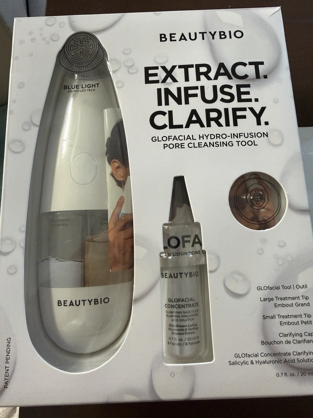 BeautyBio Extract Infuse Clarify Pore GLOFACIAL Cleansing Tool SEALED/Blue Light