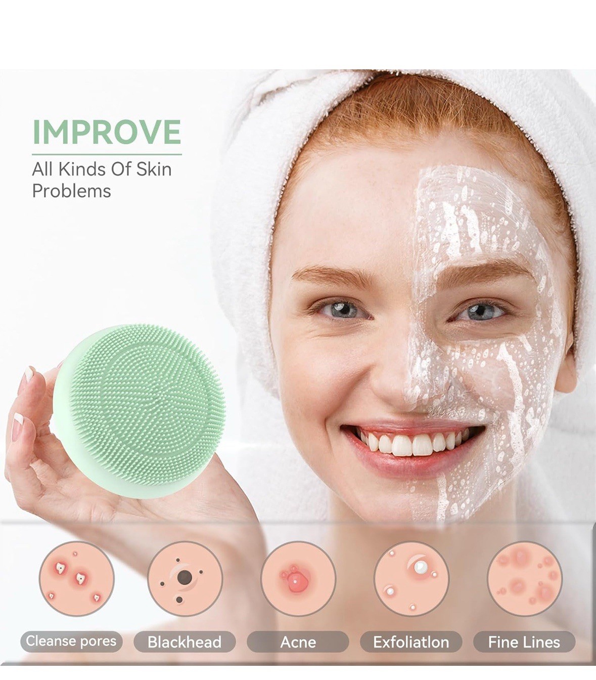 Multi purpose face scrubber acne removal brush. Super soft.