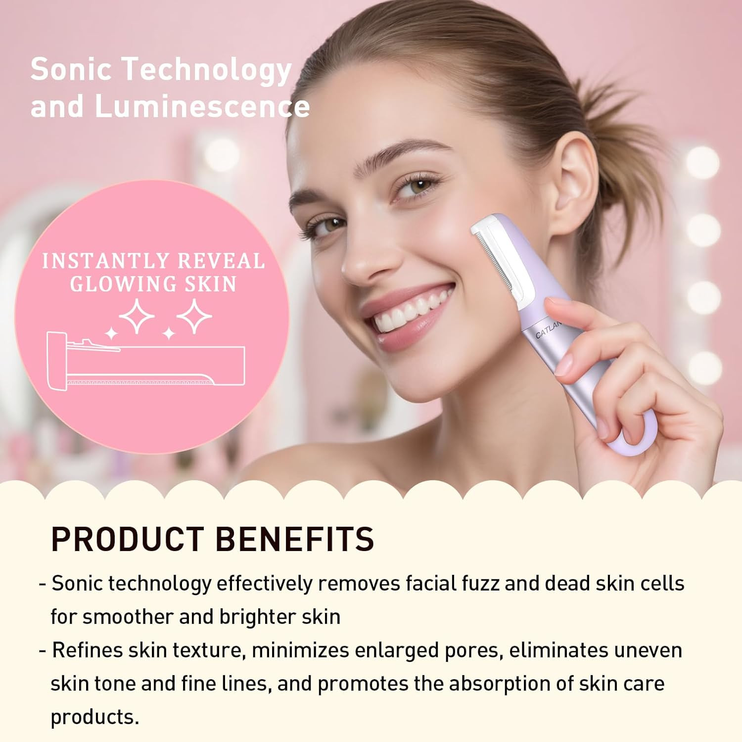 Dermaplane Razor for Women Face, Dermaplaning Tool for Face, Sonic Exfoliation &