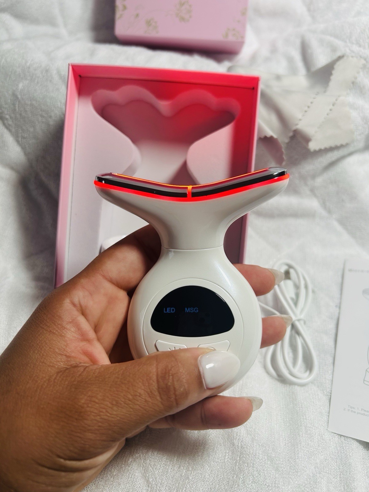 Aozemei AM-812B Micro-current Facial Beauty Device LED Hot Massage White