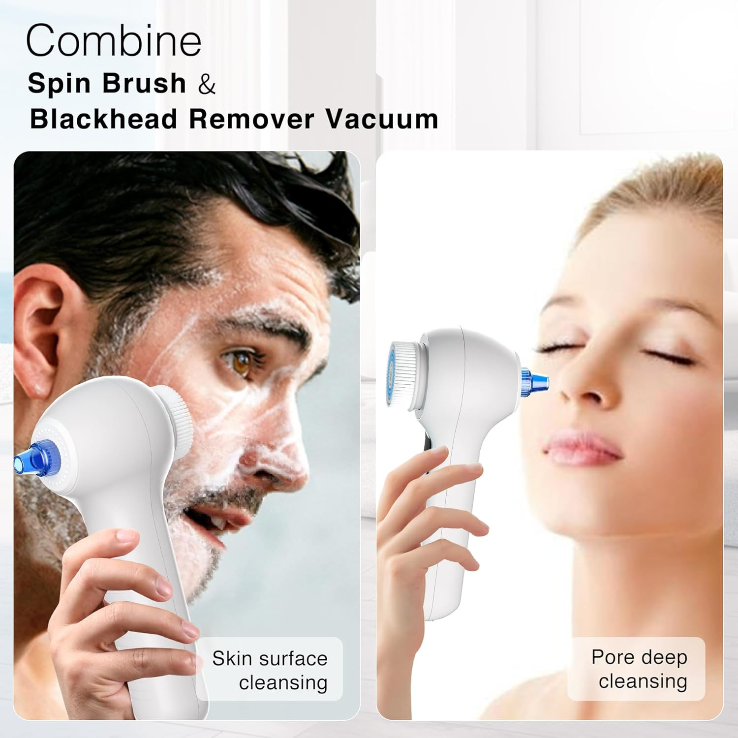 3 in 1 Facial Cleansing Brush & Blackhead Remover, Rechargeable Face Scrubber wi